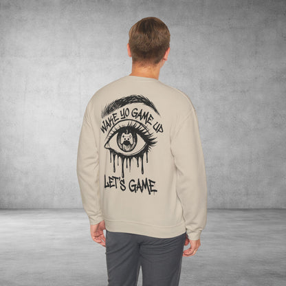 Crewneck Sweatshirt — 'Wake Yo Game Up, Let’s Game' Dripping Eye Gamer Design