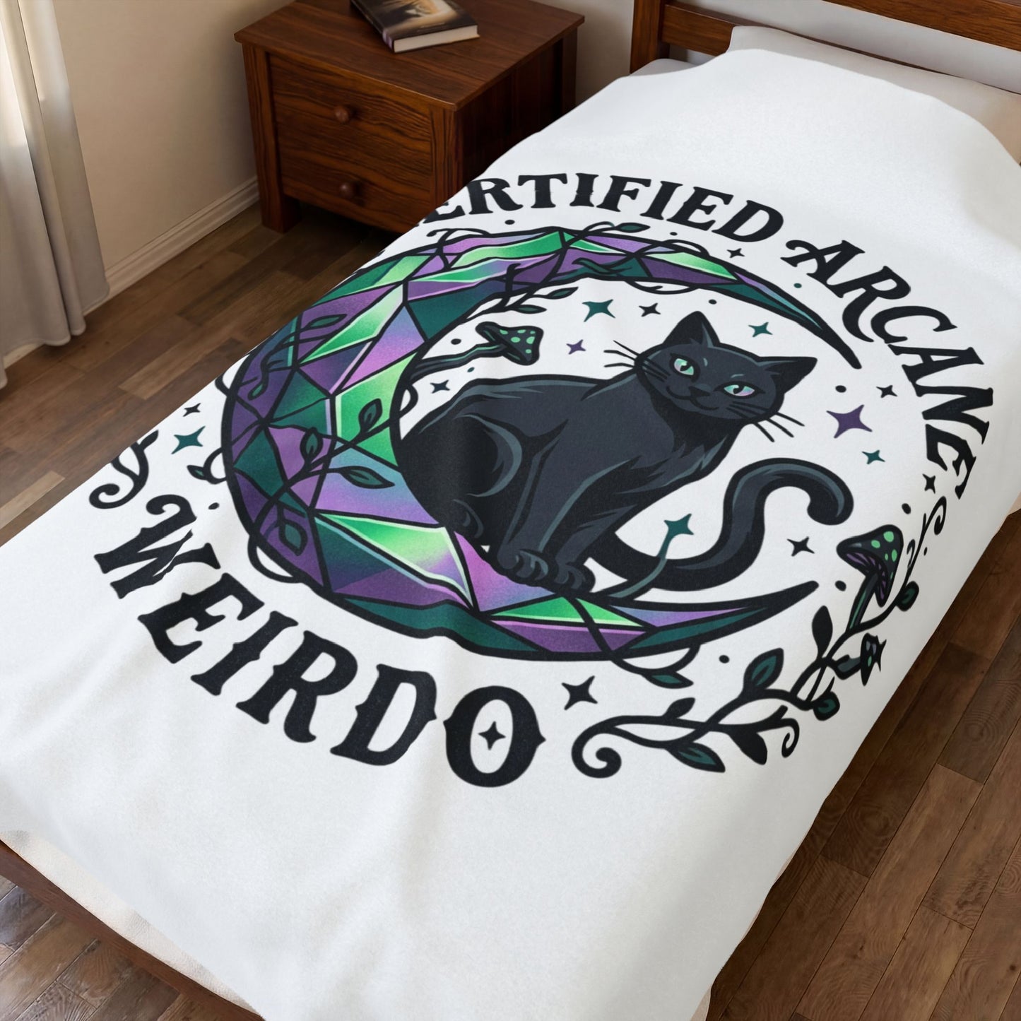 Certified Arcane Weirdo Velveteen Plush Blanket | witchy goblincore, celestial crystals