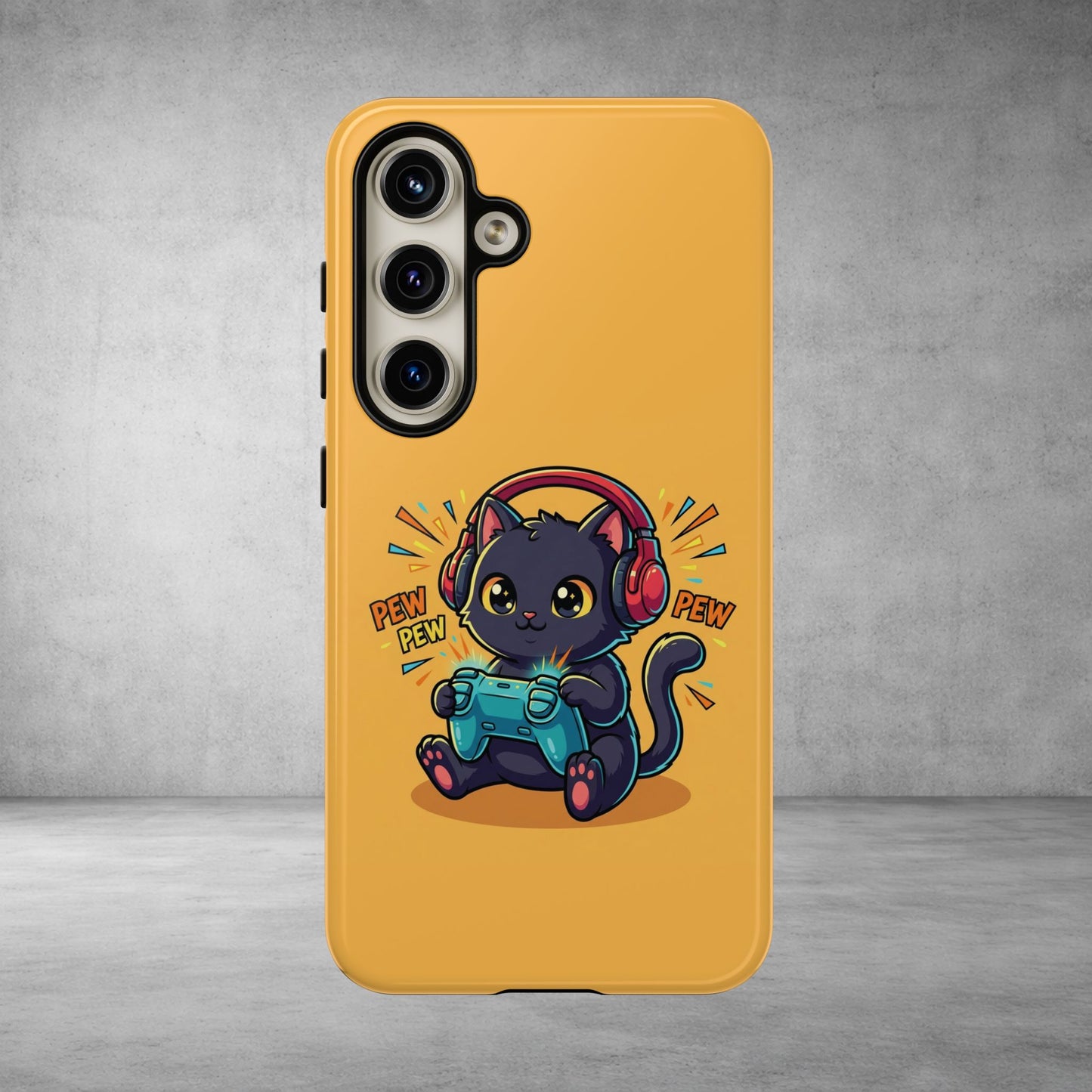 Cute Gamer Cat Phone Case - 'Pew Pew' Controller Design