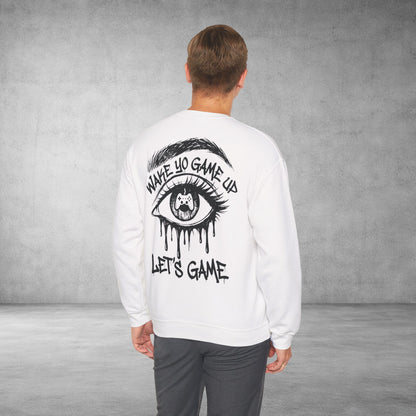 Crewneck Sweatshirt — 'Wake Yo Game Up, Let’s Game' Dripping Eye Gamer Design