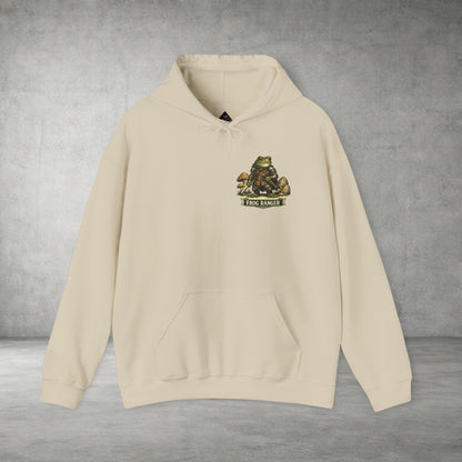 Adventure Frog Hoodie — Whimsical Forest Gnome Patch Sweatshirt