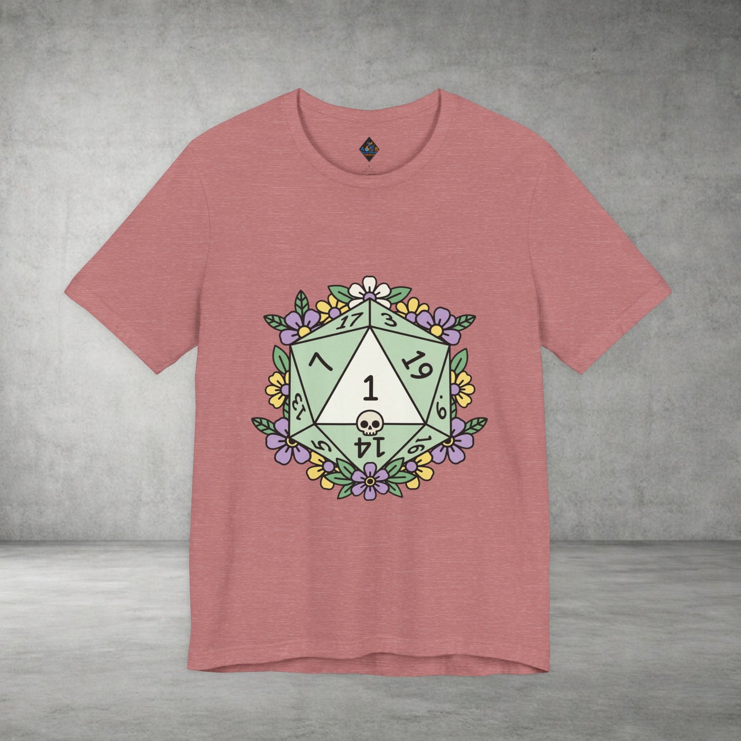 D20 Floral Dice Tee — Pastel RPG Gamer T-Shirt